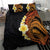 Hawaiian Tropical Plumeria Art Polynesian Tattoo Bedding Set Black and Autumn Color Theme