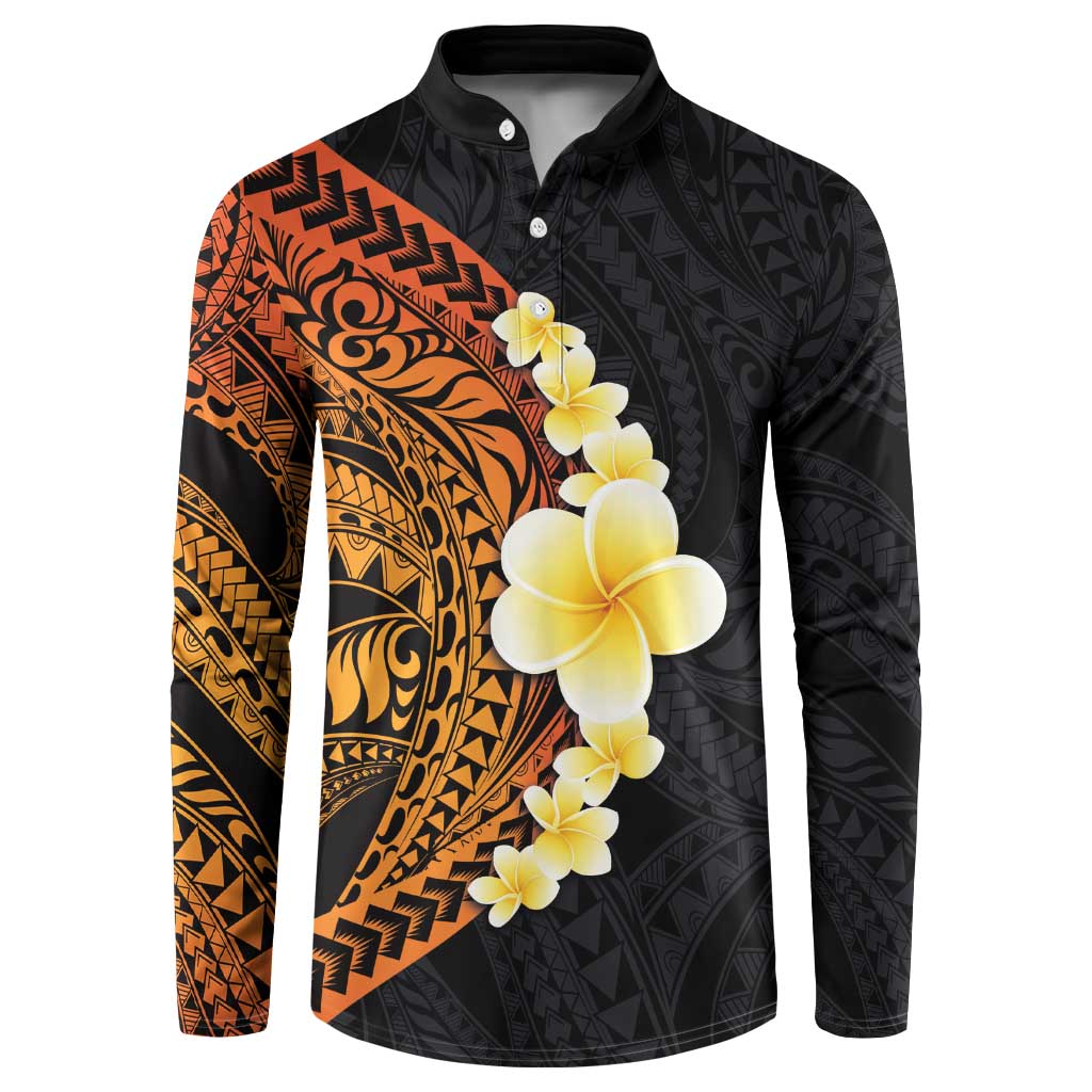 Hawaiian Tropical Plumeria Art Polynesian Tattoo Button Sweatshirt Black and Autumn Color Theme LT03 Orange - Polynesian Pride