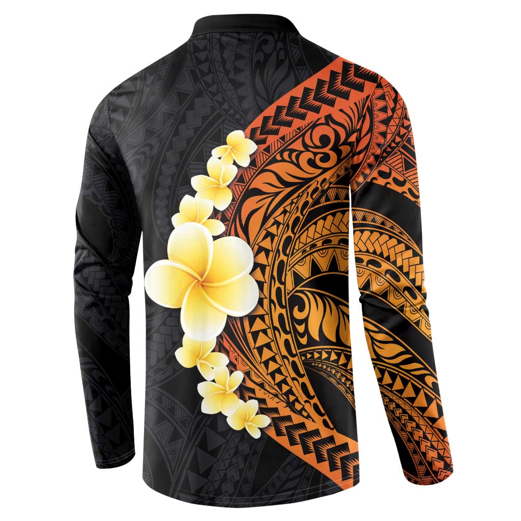 Hawaiian Tropical Plumeria Art Polynesian Tattoo Button Sweatshirt Black and Autumn Color Theme LT03 - Polynesian Pride