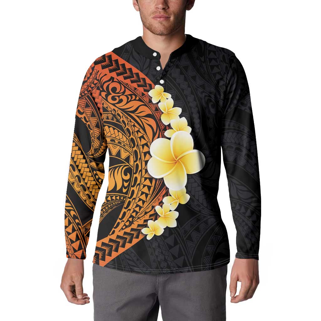 Hawaiian Tropical Plumeria Art Polynesian Tattoo Button Sweatshirt Black and Autumn Color Theme LT03 - Polynesian Pride