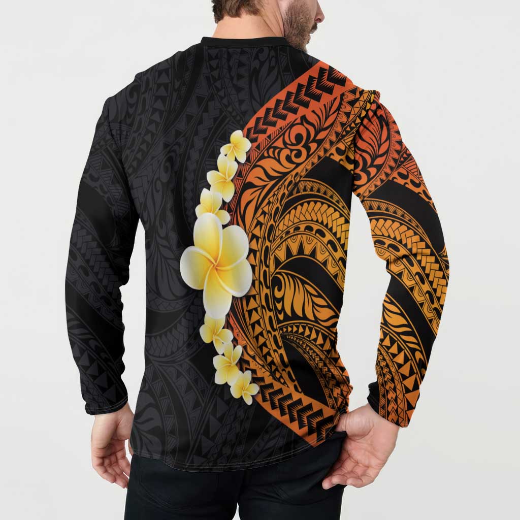 Hawaiian Tropical Plumeria Art Polynesian Tattoo Button Sweatshirt Black and Autumn Color Theme LT03 - Polynesian Pride