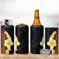 Hawaiian Tropical Plumeria Art Polynesian Tattoo 4 in 1 Can Cooler Tumbler Black and Autumn Color Theme