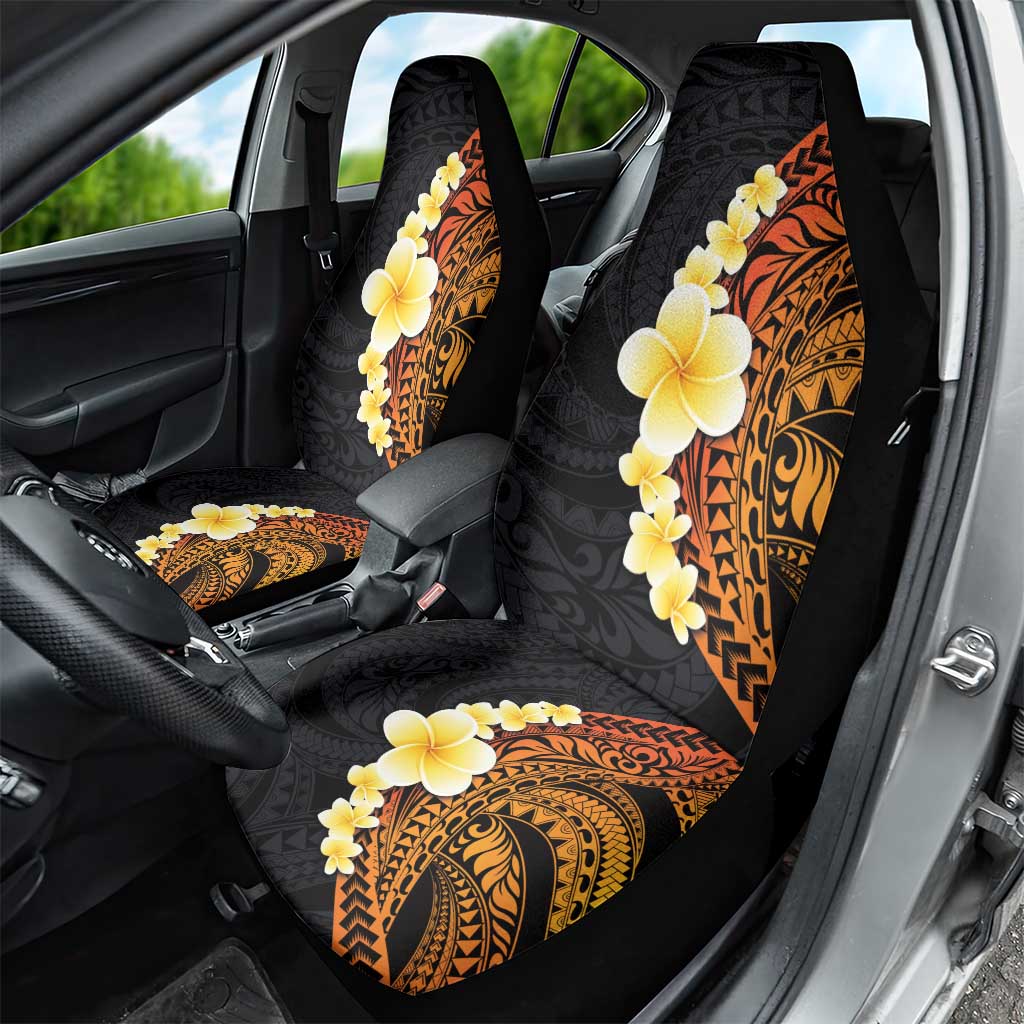 Hawaiian Tropical Plumeria Art Polynesian Tattoo Car Seat Cover Black and Autumn Color Theme