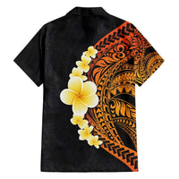 Hawaiian Tropical Plumeria Art Polynesian Tattoo Family Matching Off Shoulder Maxi Dress and Hawaiian Shirt Black and Autumn Color Theme LT03 - Polynesian Pride
