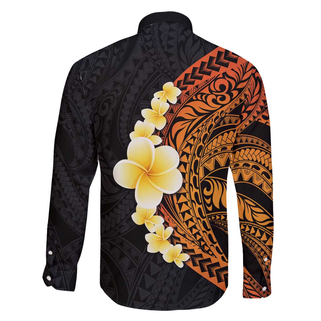 Hawaiian Tropical Plumeria Art Polynesian Tattoo Family Matching Off Shoulder Maxi Dress and Hawaiian Shirt Black and Autumn Color Theme LT03 - Polynesian Pride