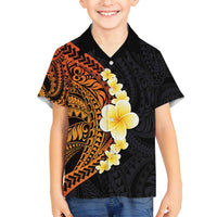 Hawaiian Tropical Plumeria Art Polynesian Tattoo Family Matching Off Shoulder Maxi Dress and Hawaiian Shirt Black and Autumn Color Theme LT03 Son's Shirt Orange - Polynesian Pride
