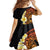 Hawaiian Tropical Plumeria Art Polynesian Tattoo Family Matching Off Shoulder Short Dress and Hawaiian Shirt Black and Autumn Color Theme