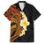 Hawaiian Tropical Plumeria Art Polynesian Tattoo Family Matching Short Sleeve Bodycon Dress and Hawaiian Shirt Black and Autumn Color Theme