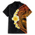 Hawaiian Tropical Plumeria Art Polynesian Tattoo Family Matching Short Sleeve Bodycon Dress and Hawaiian Shirt Black and Autumn Color Theme