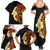 Hawaiian Tropical Plumeria Art Polynesian Tattoo Family Matching Summer Maxi Dress and Hawaiian Shirt Black and Autumn Color Theme