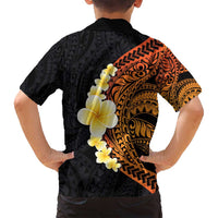 Hawaiian Tropical Plumeria Art Polynesian Tattoo Family Matching Tank Maxi Dress and Hawaiian Shirt Black and Autumn Color Theme
