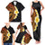 Hawaiian Tropical Plumeria Art Polynesian Tattoo Family Matching Tank Maxi Dress and Hawaiian Shirt Black and Autumn Color Theme