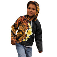 Hawaiian Tropical Plumeria Art Polynesian Tattoo Kid Hoodie Black and Autumn Color Theme