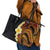 Hawaiian Tropical Plumeria Art Polynesian Tattoo Leather Tote Bag Black and Autumn Color Theme