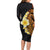 Hawaiian Tropical Plumeria Art Polynesian Tattoo Long Sleeve Bodycon Dress Black and Autumn Color Theme