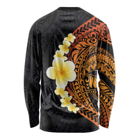 Hawaiian Tropical Plumeria Art Polynesian Tattoo Long Sleeve Shirt Black and Autumn Color Theme