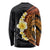 Hawaiian Tropical Plumeria Art Polynesian Tattoo Long Sleeve Shirt Black and Autumn Color Theme