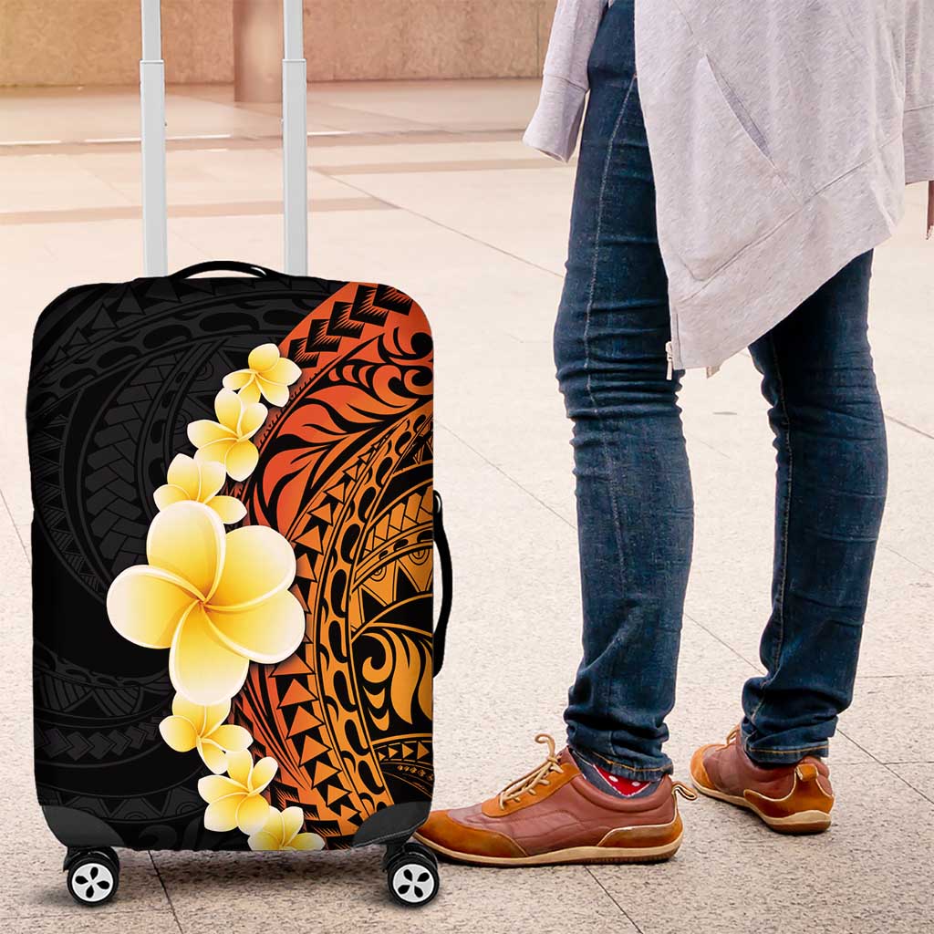 Hawaiian Tropical Plumeria Art Polynesian Tattoo Luggage Cover Black and Autumn Color Theme