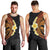 Hawaiian Tropical Plumeria Art Polynesian Tattoo Men Tank Top Black and Autumn Color Theme