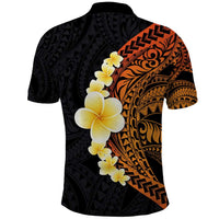 Hawaiian Tropical Plumeria Art Polynesian Tattoo Polo Shirt Black and Autumn Color Theme