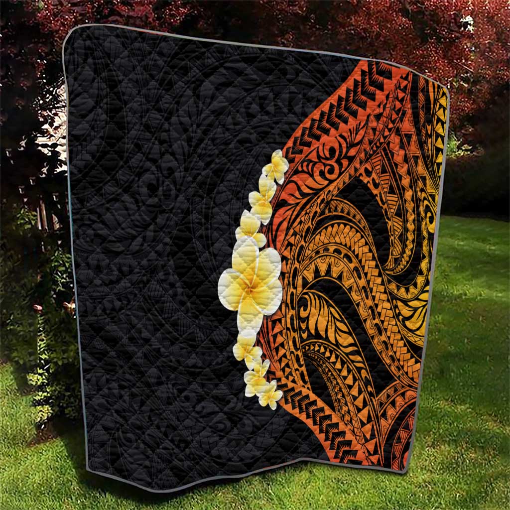 Hawaiian Tropical Plumeria Art Polynesian Tattoo Quilt Black and Autumn Color Theme