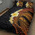 Hawaiian Tropical Plumeria Art Polynesian Tattoo Quilt Bed Set Black and Autumn Color Theme