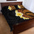 Hawaiian Tropical Plumeria Art Polynesian Tattoo Quilt Bed Set Black and Autumn Color Theme