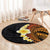 Hawaiian Tropical Plumeria Art Polynesian Tattoo Round Carpet Black and Autumn Color Theme