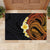 Hawaiian Tropical Plumeria Art Polynesian Tattoo Rubber Doormat Black and Autumn Color Theme