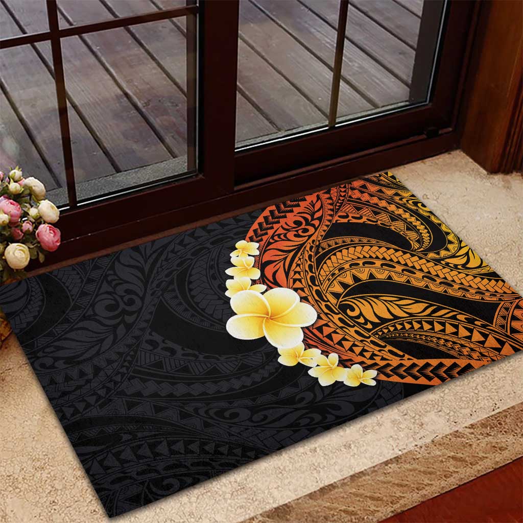 Hawaiian Tropical Plumeria Art Polynesian Tattoo Rubber Doormat Black and Autumn Color Theme LT03 - Polynesian Pride