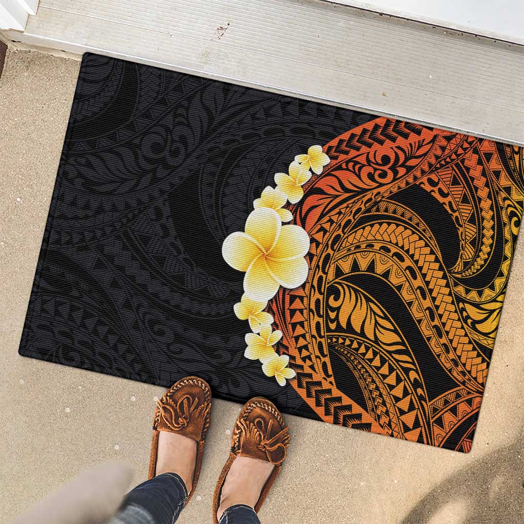 Hawaiian Tropical Plumeria Art Polynesian Tattoo Rubber Doormat Black and Autumn Color Theme LT03 - Polynesian Pride
