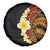 Hawaiian Tropical Plumeria Art Polynesian Tattoo Spare Tire Cover Black and Autumn Color Theme