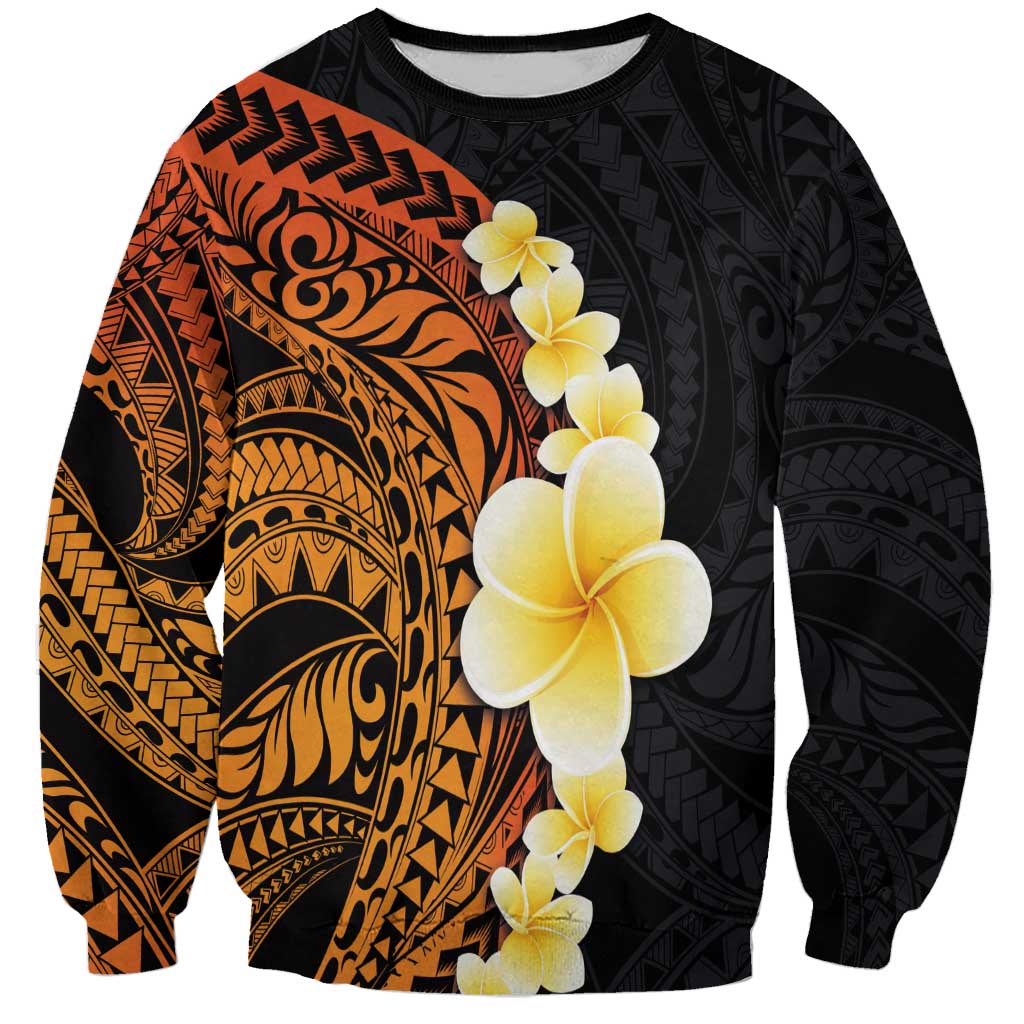 Hawaiian Tropical Plumeria Art Polynesian Tattoo Sweatshirt Black and Autumn Color Theme