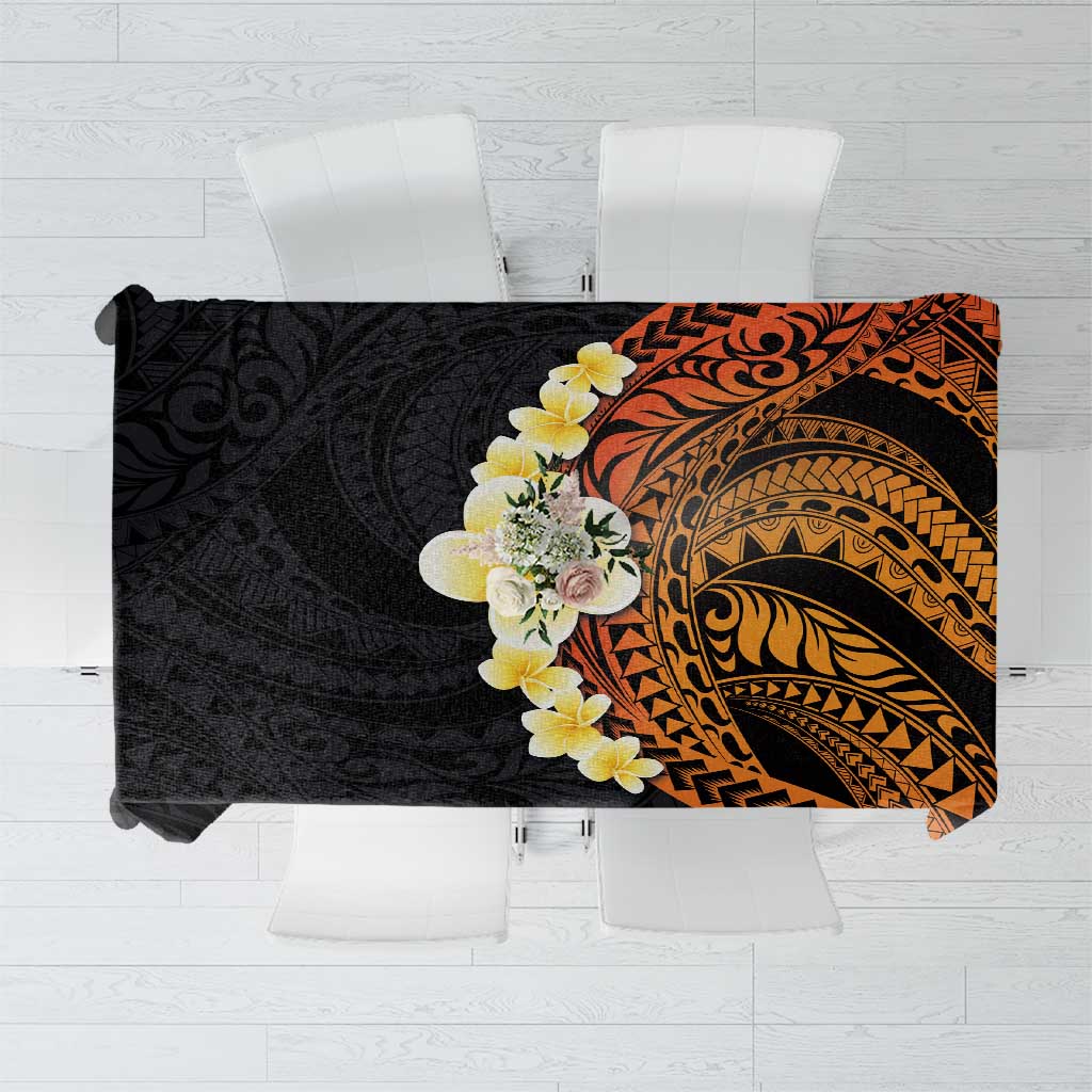 Hawaiian Tropical Plumeria Art Polynesian Tattoo Tablecloth Black and Autumn Color Theme LT03 Orange - Polynesian Pride
