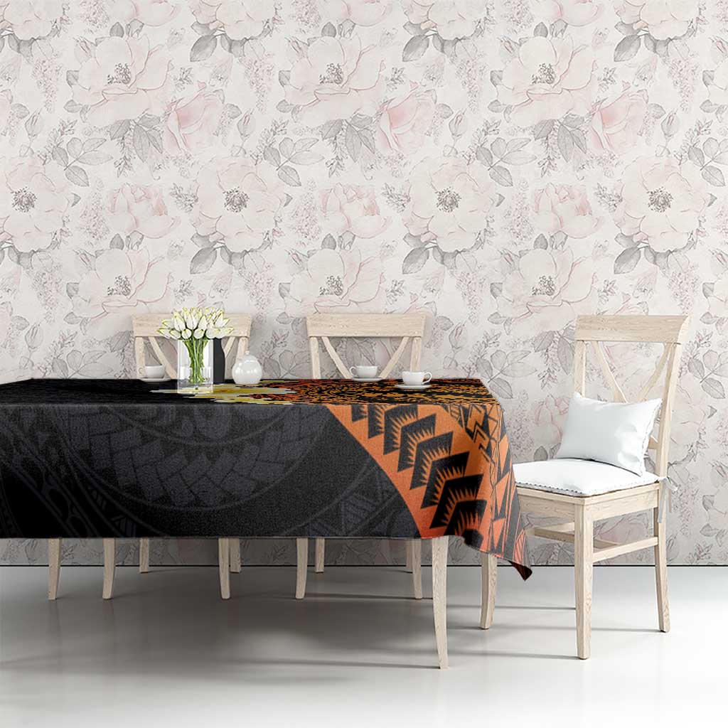 Hawaiian Tropical Plumeria Art Polynesian Tattoo Tablecloth Black and Autumn Color Theme LT03 - Polynesian Pride