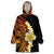 Hawaiian Tropical Plumeria Art Polynesian Tattoo Wearable Blanket Hoodie Black and Autumn Color Theme