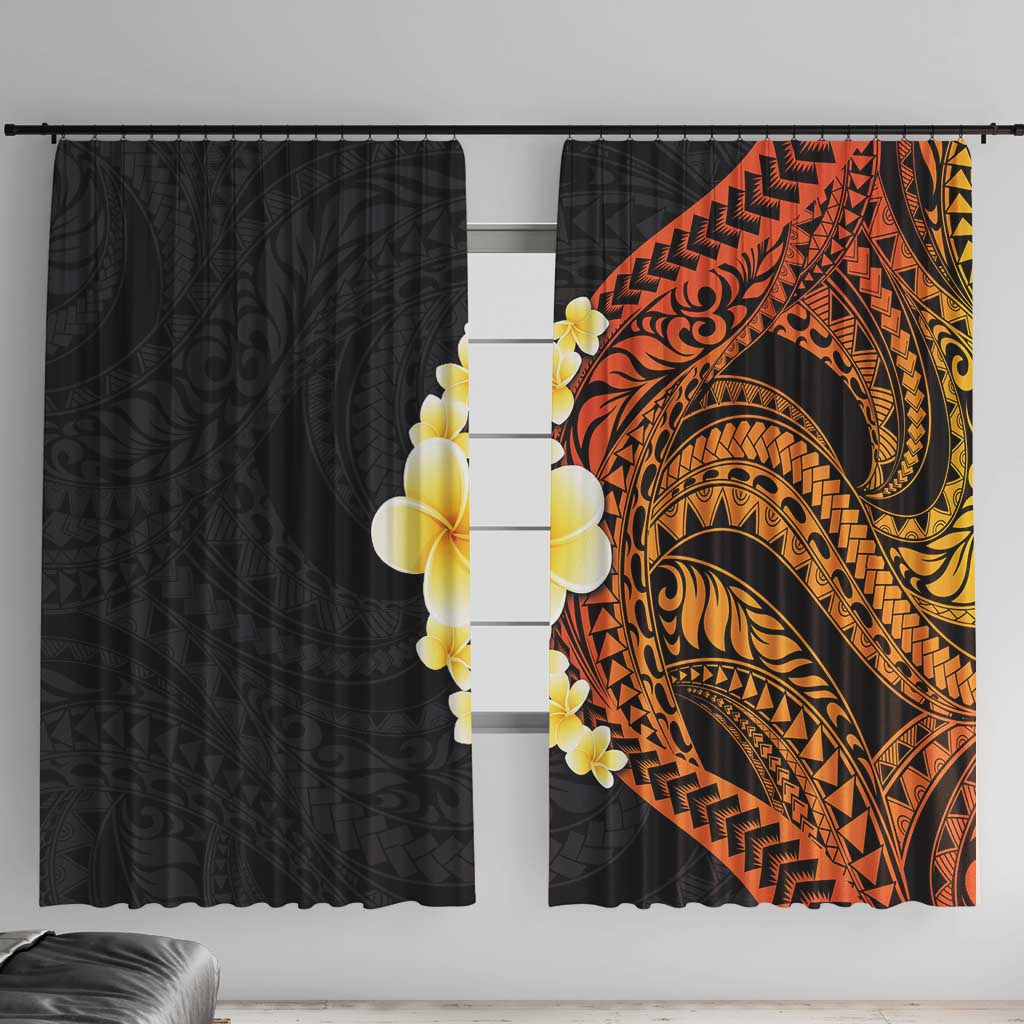 Hawaiian Tropical Plumeria Art Polynesian Tattoo Window Curtain Black and Autumn Color Theme LT03 With Hooks Orange - Polynesian Pride