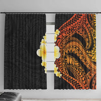 Hawaiian Tropical Plumeria Art Polynesian Tattoo Window Curtain Black and Autumn Color Theme LT03 With Hooks Orange - Polynesian Pride