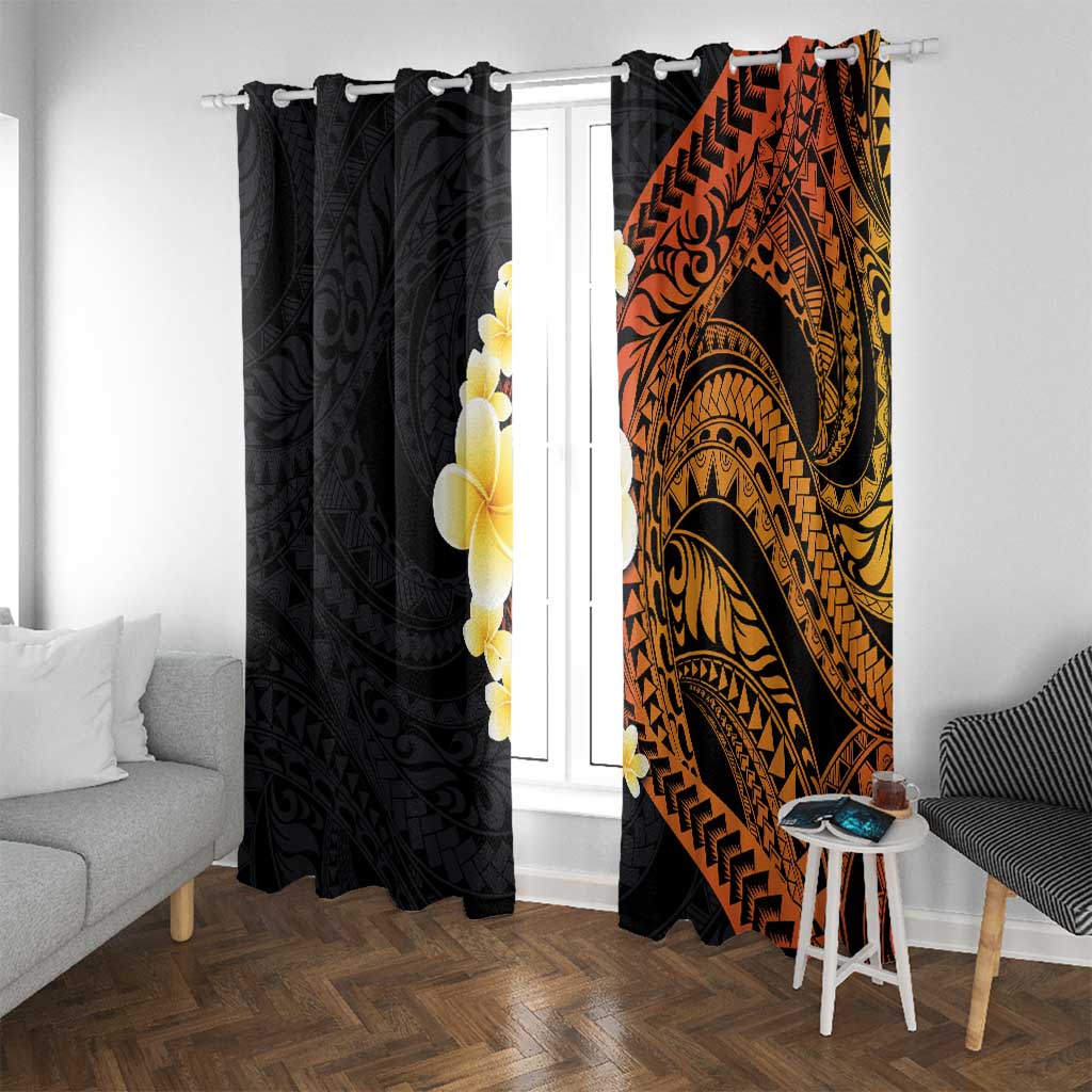 Hawaiian Tropical Plumeria Art Polynesian Tattoo Window Curtain Black and Autumn Color Theme LT03 With Grommets Orange - Polynesian Pride