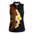 Hawaiian Tropical Plumeria Art Polynesian Tattoo Women Sleeveless Polo Shirt Black and Autumn Color Theme