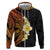 Hawaiian Tropical Plumeria Art Polynesian Tattoo Zip Hoodie Black and Autumn Color Theme