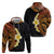 Hawaiian Tropical Plumeria Art Polynesian Tattoo Zip Hoodie Black and Autumn Color Theme