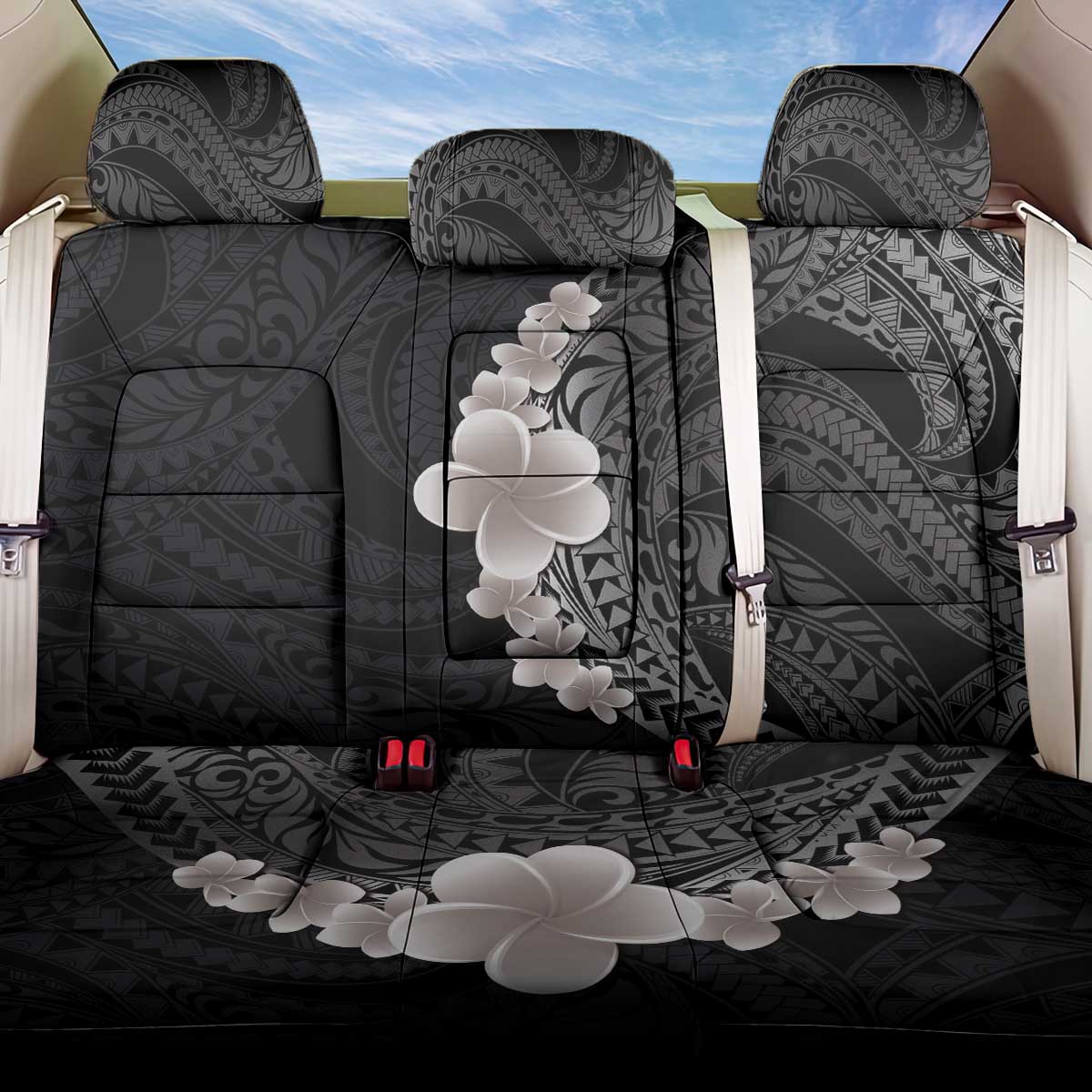 Hawaiian Tropical Plumeria Art Polynesian Tattoo Back Car Seat Cover Grayscale Color