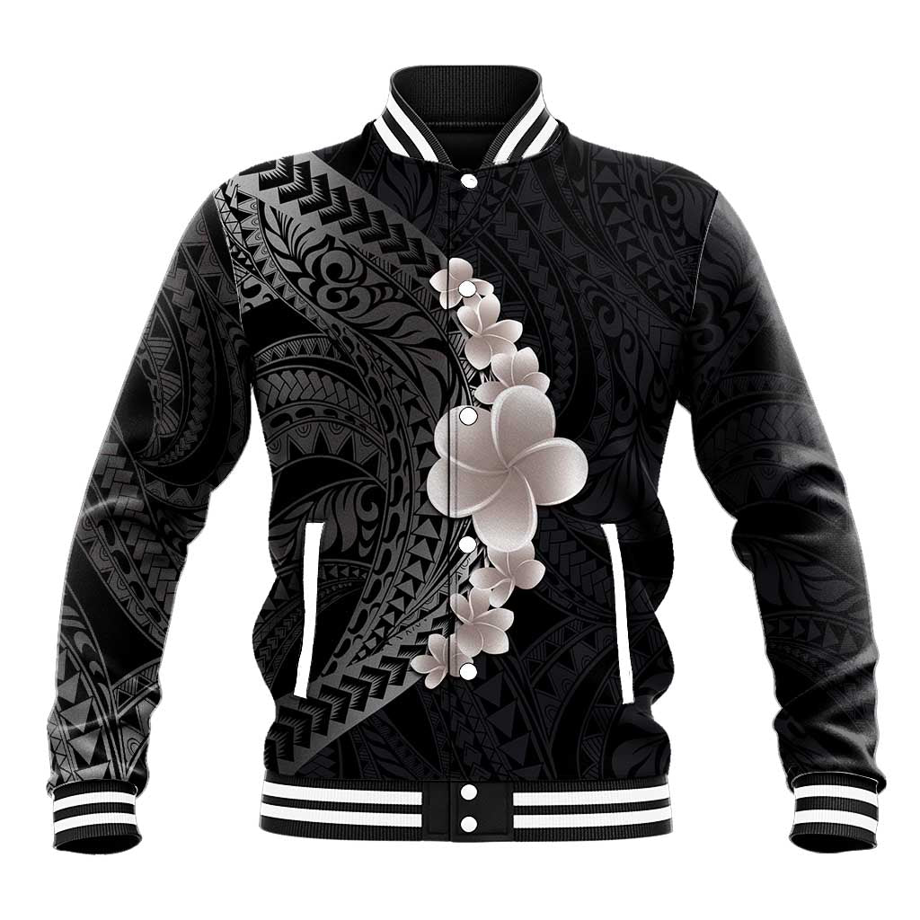 Hawaiian Tropical Plumeria Art Polynesian Tattoo Baseball Jacket Grayscale Color