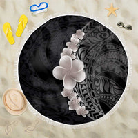 Hawaiian Tropical Plumeria Art Polynesian Tattoo Beach Blanket Grayscale Color LT03 One Size 150cm Black - Polynesian Pride