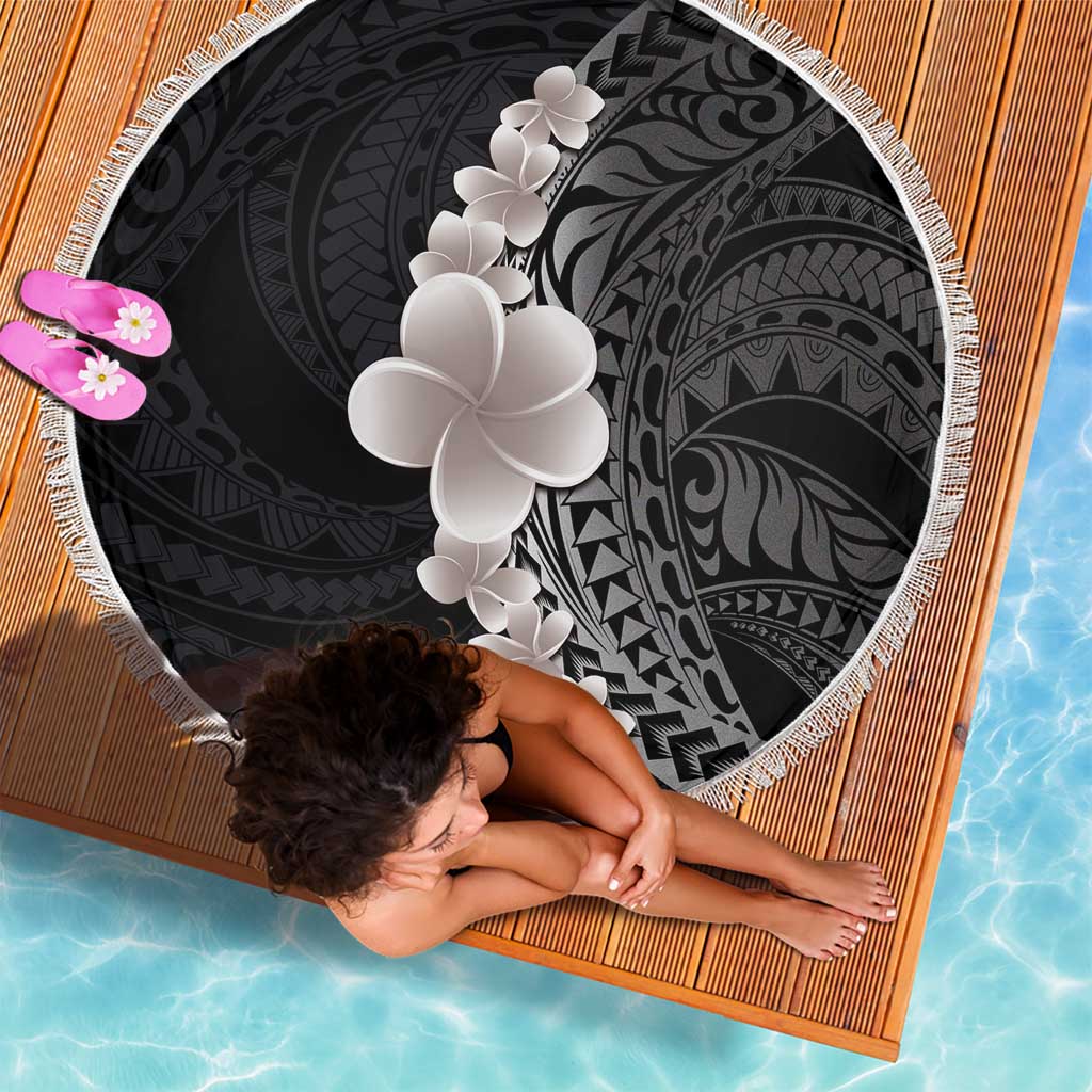 Hawaiian Tropical Plumeria Art Polynesian Tattoo Beach Blanket Grayscale Color LT03 - Polynesian Pride