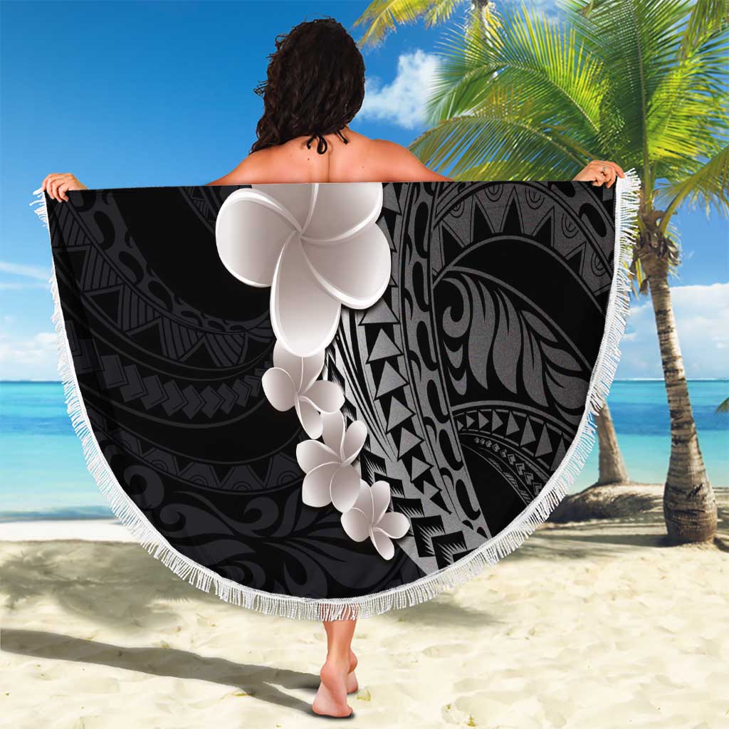 Hawaiian Tropical Plumeria Art Polynesian Tattoo Beach Blanket Grayscale Color LT03 - Polynesian Pride