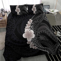 Hawaiian Tropical Plumeria Art Polynesian Tattoo Bedding Set Grayscale Color