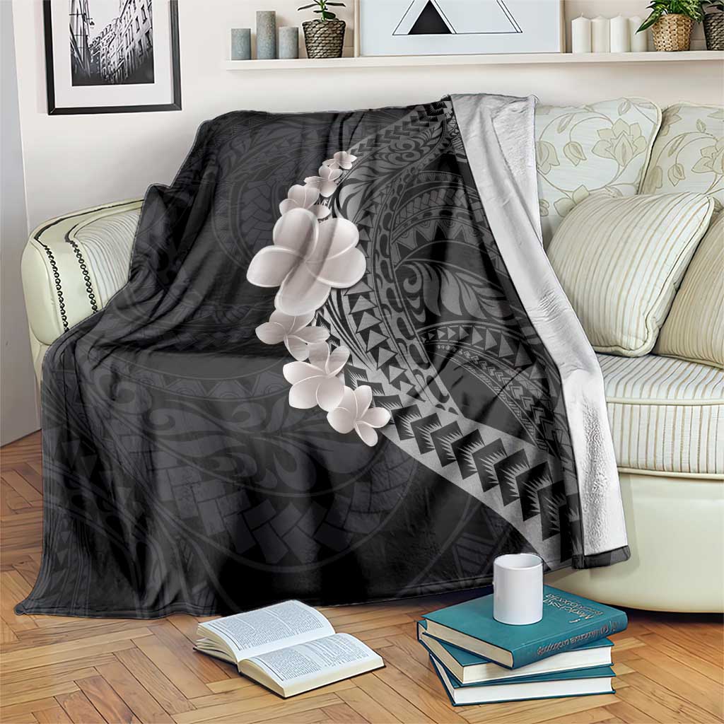 Hawaiian Tropical Plumeria Art Polynesian Tattoo Blanket Grayscale Color LT03 Black - Polynesian Pride