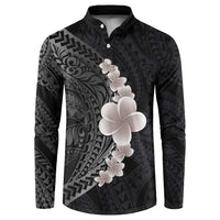 Hawaiian Tropical Plumeria Art Polynesian Tattoo Button Sweatshirt Grayscale Color LT03 Black - Polynesian Pride